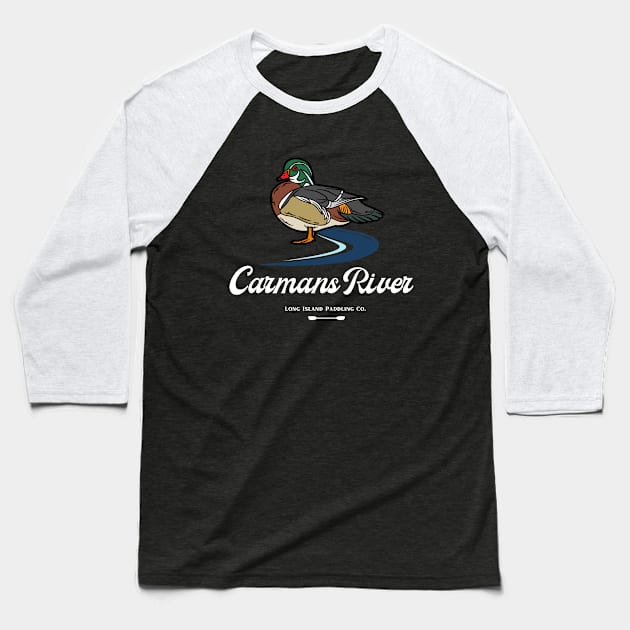 Long Island Paddling Co Carmans River Wood Duck Baseball T-Shirt by LongIslandPaddlingCo